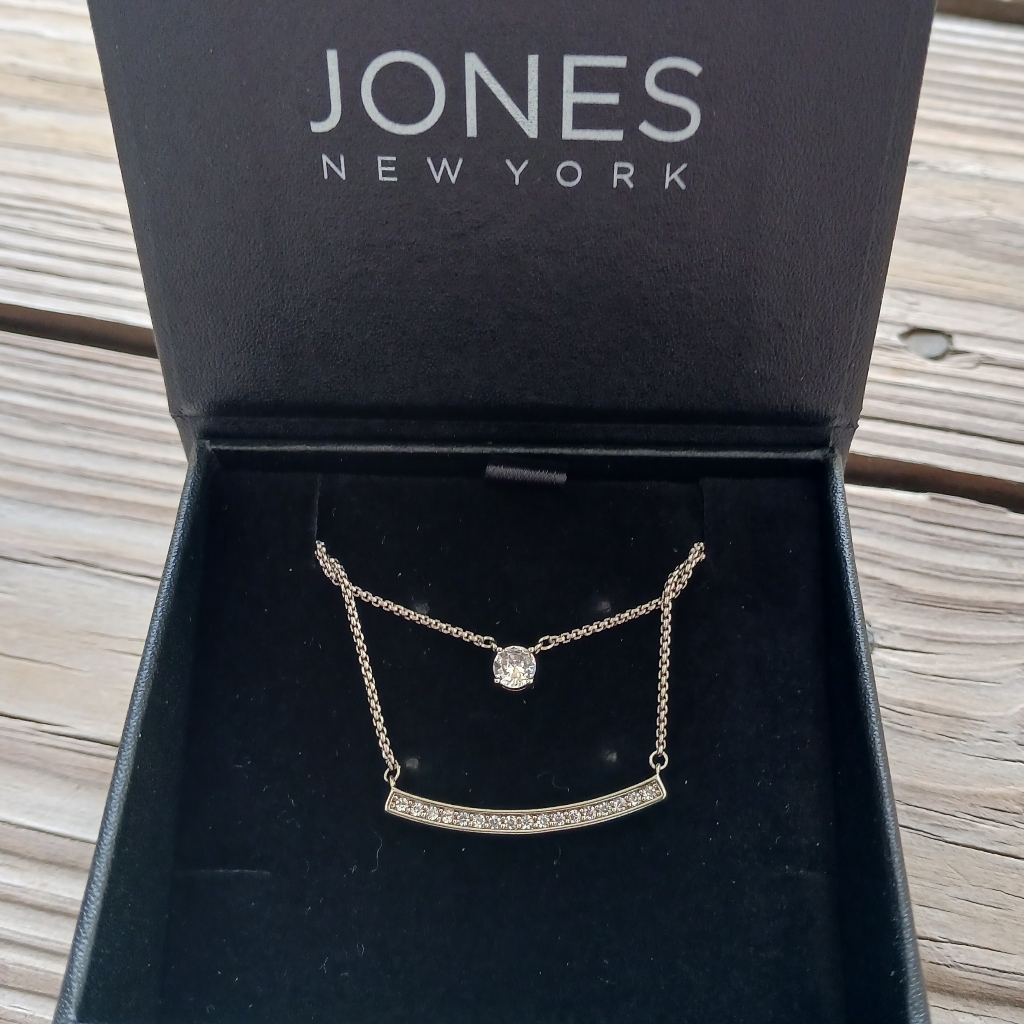 New Jones New York Double Chain Rhodium Necklace